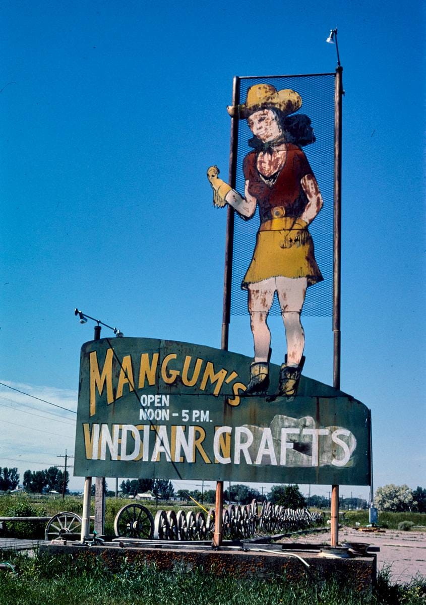 Historic Photo : 2004 Billboard, Mangum's Indian Crafts, Route 91, Blackfoot, Idaho | Margolies | Roadside America Collection | Vintage Wall Art :
