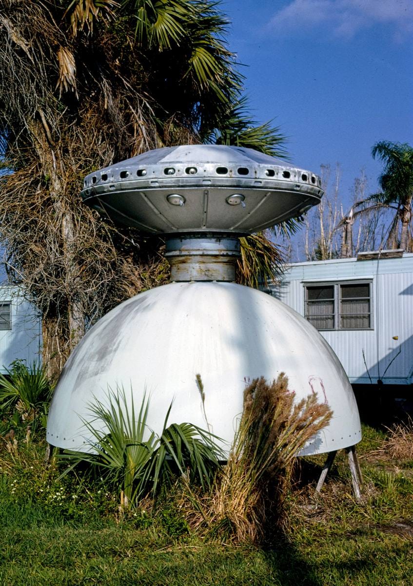 Historic Photo : 1990 Flying Saucer statue, Doll House Museum, Route 1, Valkaria, Florida | Margolies | Roadside America Collection | Vintage Wall Art :