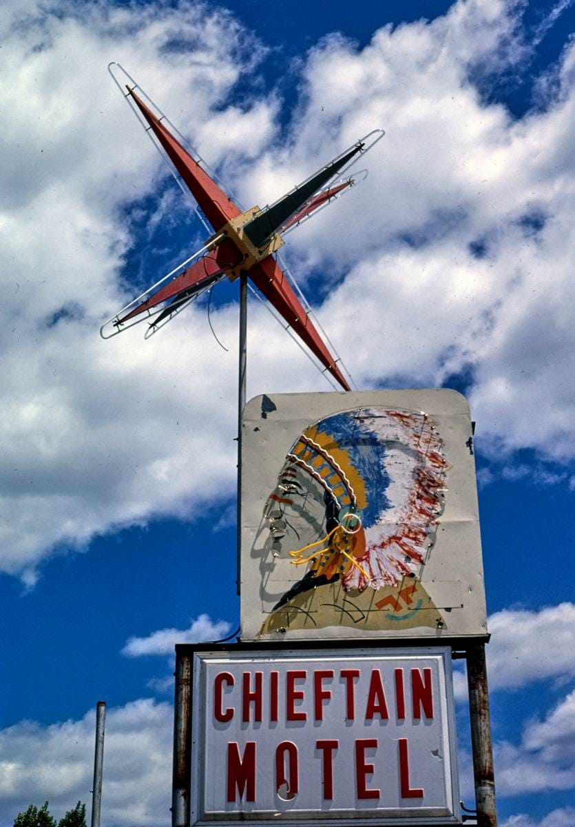 Historic Photo : 1982 Chieftain Motel sign, Route 30, Ogallala, Nebraska | Margolies | Roadside America Collection | Vintage Wall Art :