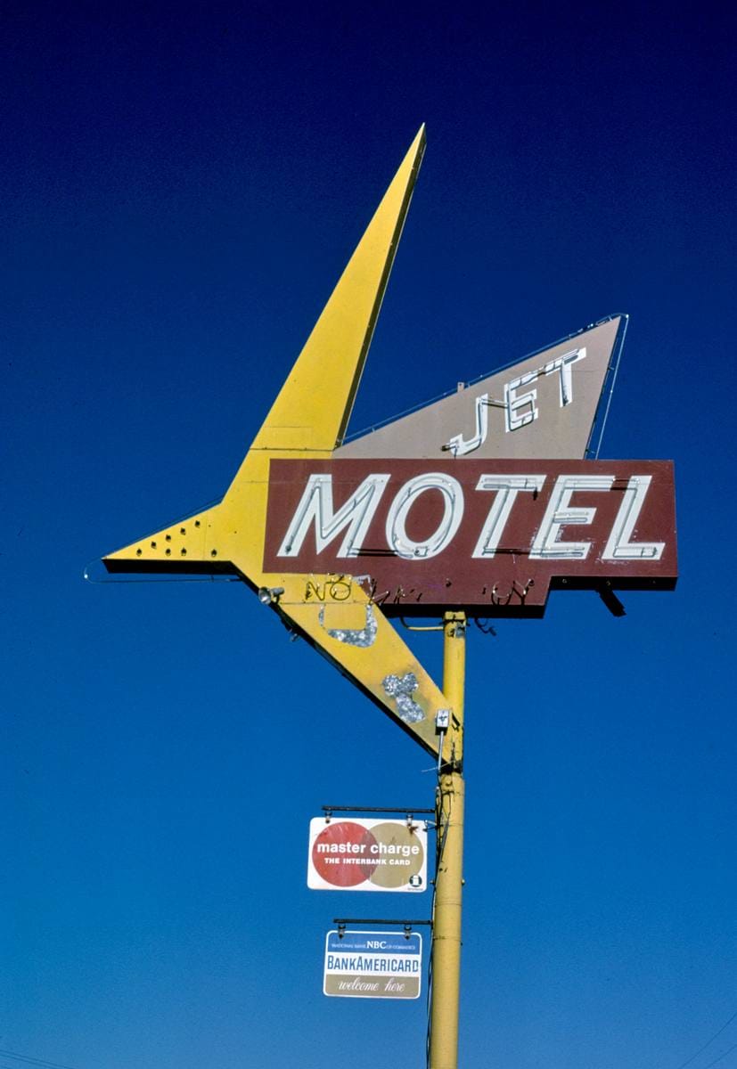 Historic Photo : 1987 Jet Motel sign, B-90, Moses Lake, Washington | Margolies | Roadside America Collection | Vintage Wall Art :