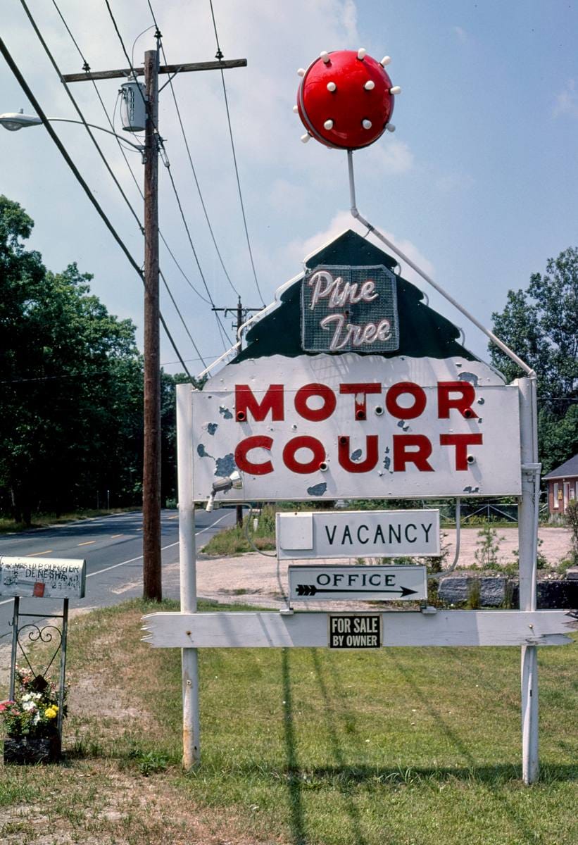 Historic Photo : 1977 Pine Tree Motor Court, Route 20, Wilbraham, Massachusetts | Margolies | Roadside America Collection | Vintage Wall Art :