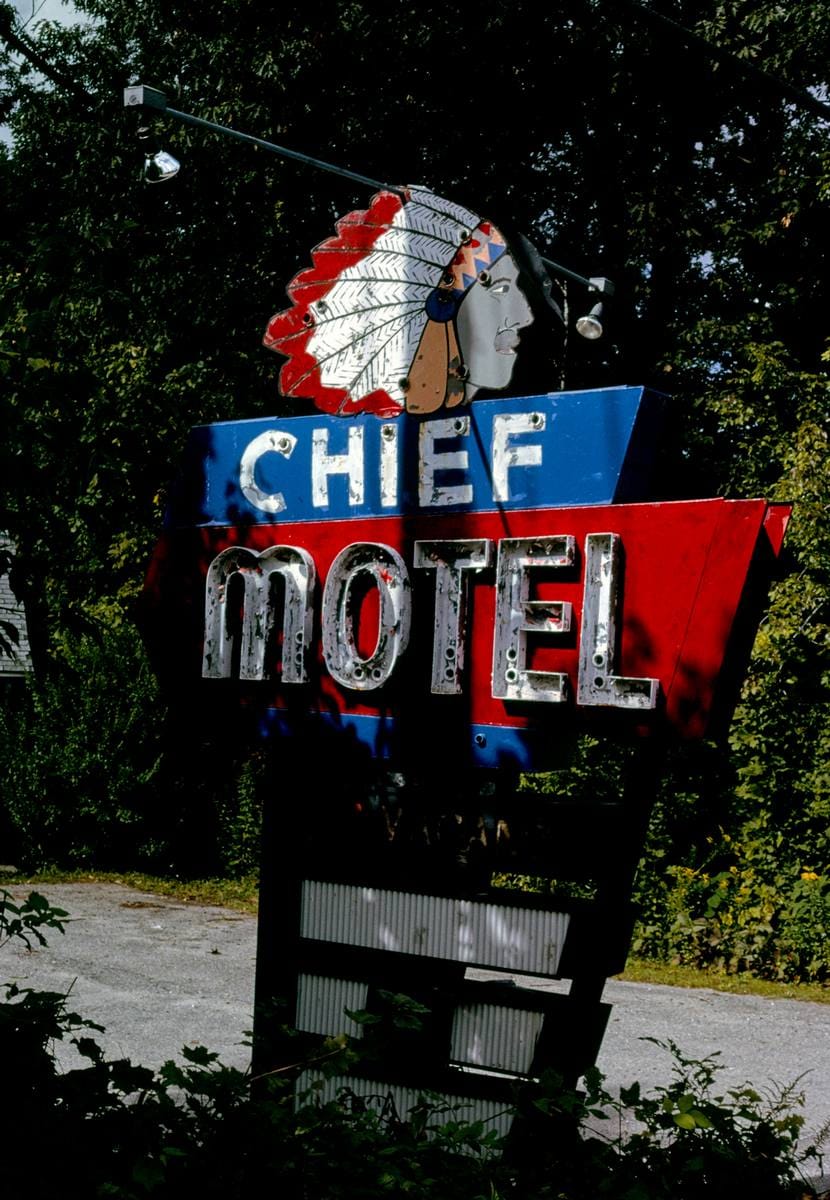 Historic Photo : 1995 Chief Motel sign, Route 2, Mohawk Trail, North Adams, Massachusetts | Margolies | Roadside America Collection | Vintage Wall Art :