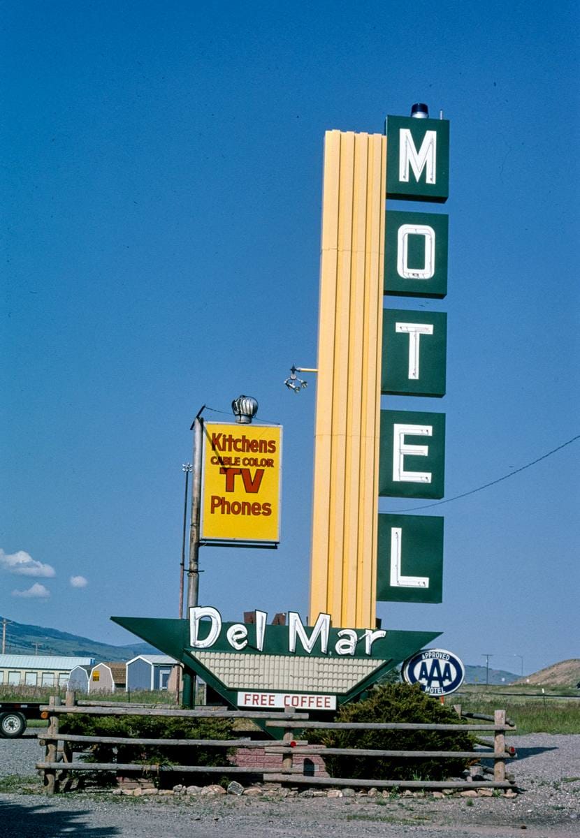 Historic Photo : 2004 Del Mar Hotel sign, B-90, Livingston, Montana | Margolies | Roadside America Collection | Vintage Wall Art :