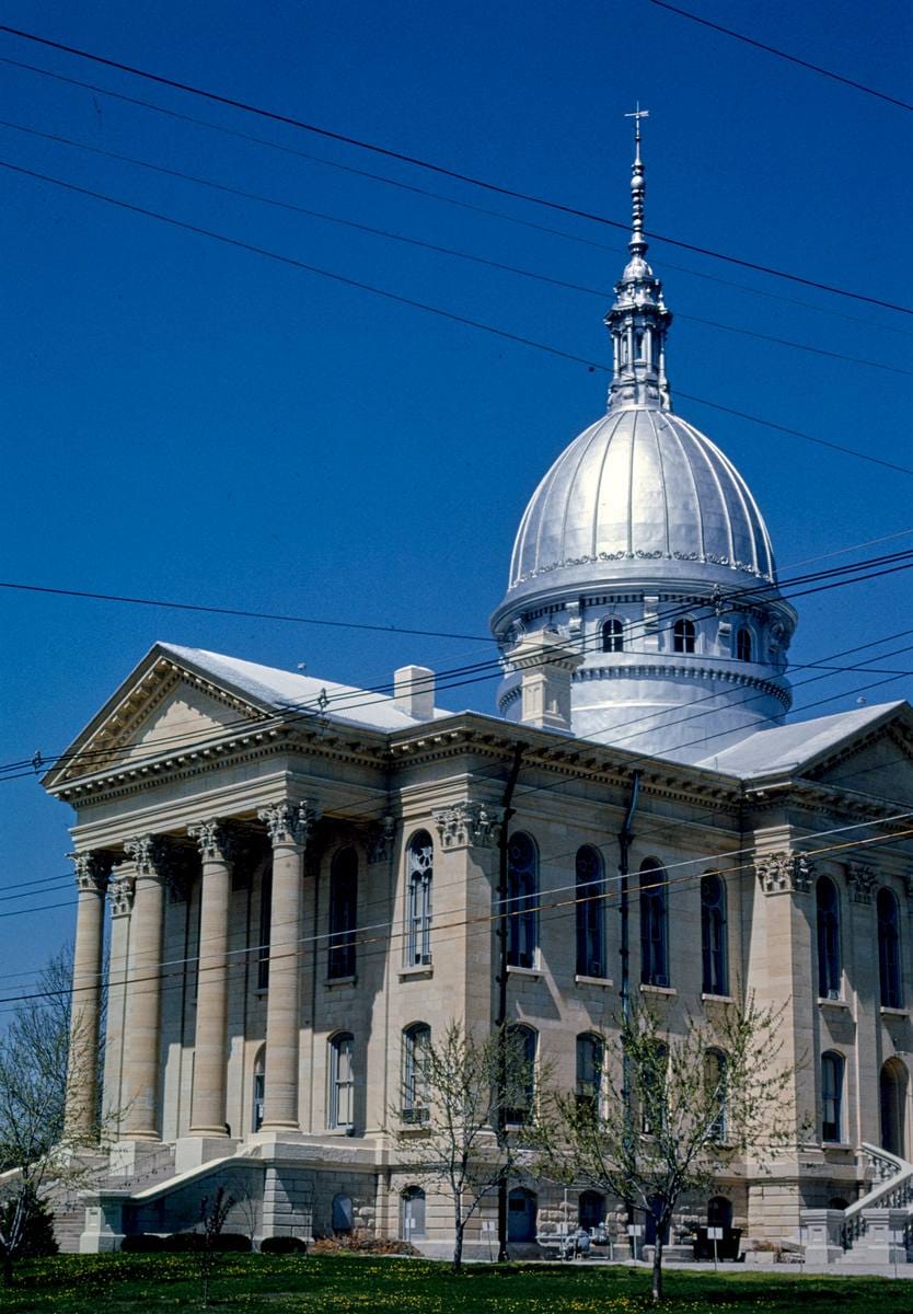 Historic Photo : 1991 McCoupan County Courthouse, East 1st Street, Carlinville, Illinois | Margolies | Roadside America Collection | Vintage Wall Art :