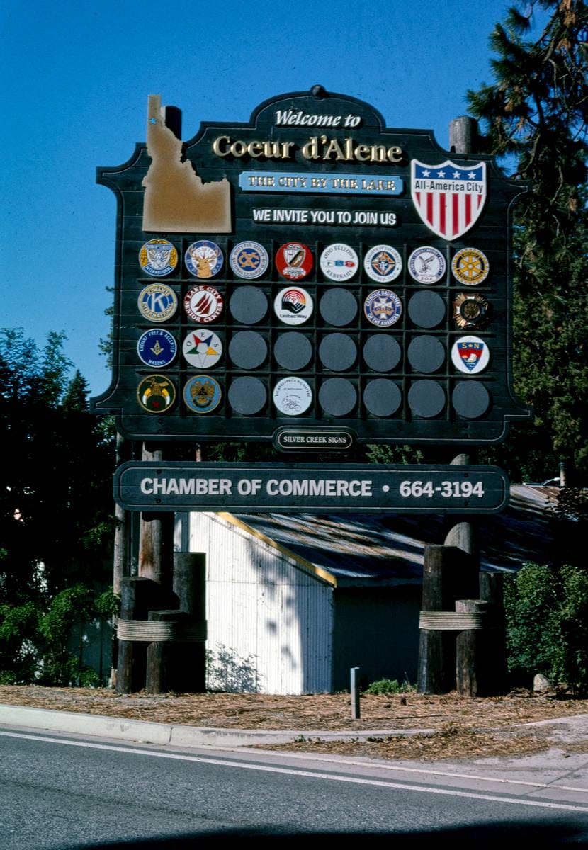Historic Photo : 2004 Welcome to Coeur d'Alene sign, Coeur d'Alene, Idaho | Margolies | Roadside America Collection | Vintage Wall Art :