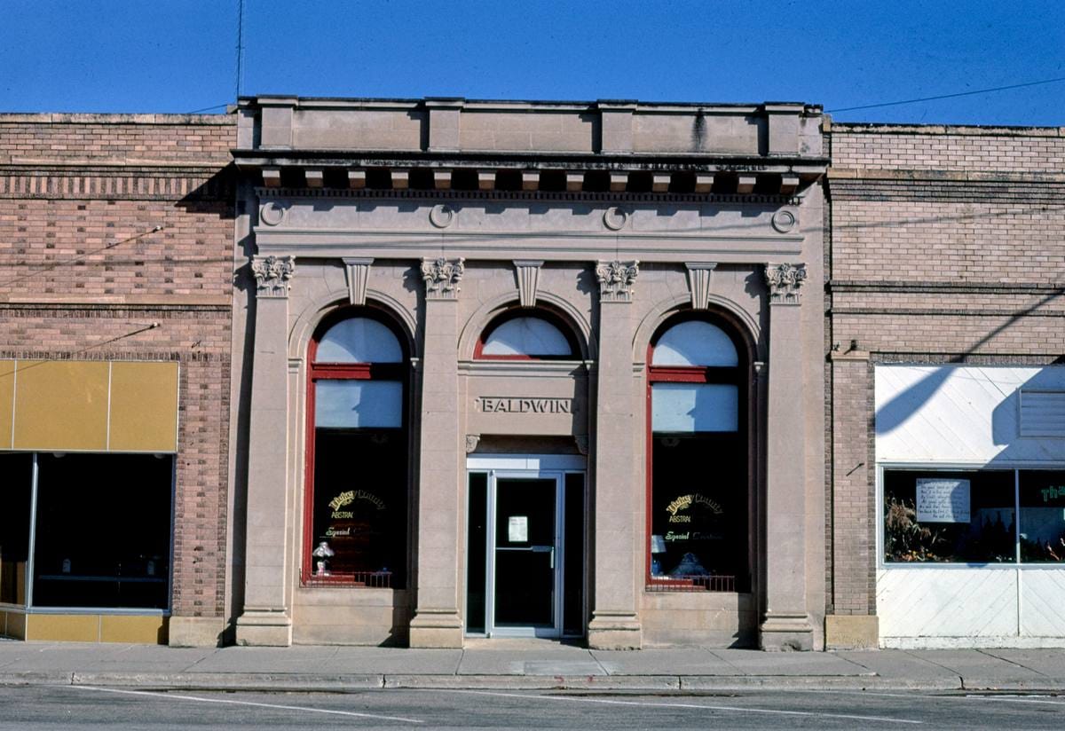 Historic Photo : 1987 Baldwin Building (bank), Main Street, Ellendale, North Dakota | Margolies | Roadside America Collection | Vintage Wall Art :