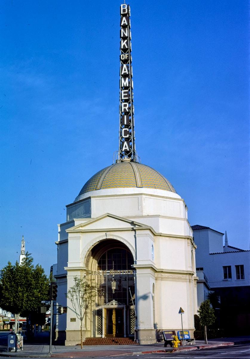 Historic Photo : 1977 Bank of America,Westwood Boulevard and Kinross, Westwood, California | Margolies | Roadside America Collection | Vintage Wall Art :