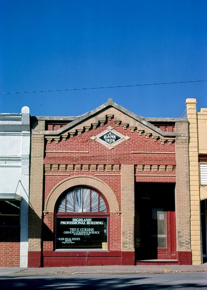 Historic Photo : 1988 Bank (1908), Main Street, Highland, Kansas | Margolies | Roadside America Collection | Vintage Wall Art :