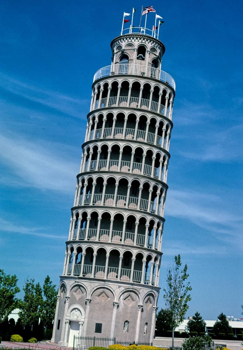 Historic Photo : 2003 Leaning Tower of Pisa YMCA, Touhy Avenue, Niles, Illinois | Margolies | Roadside America Collection | Vintage Wall Art :