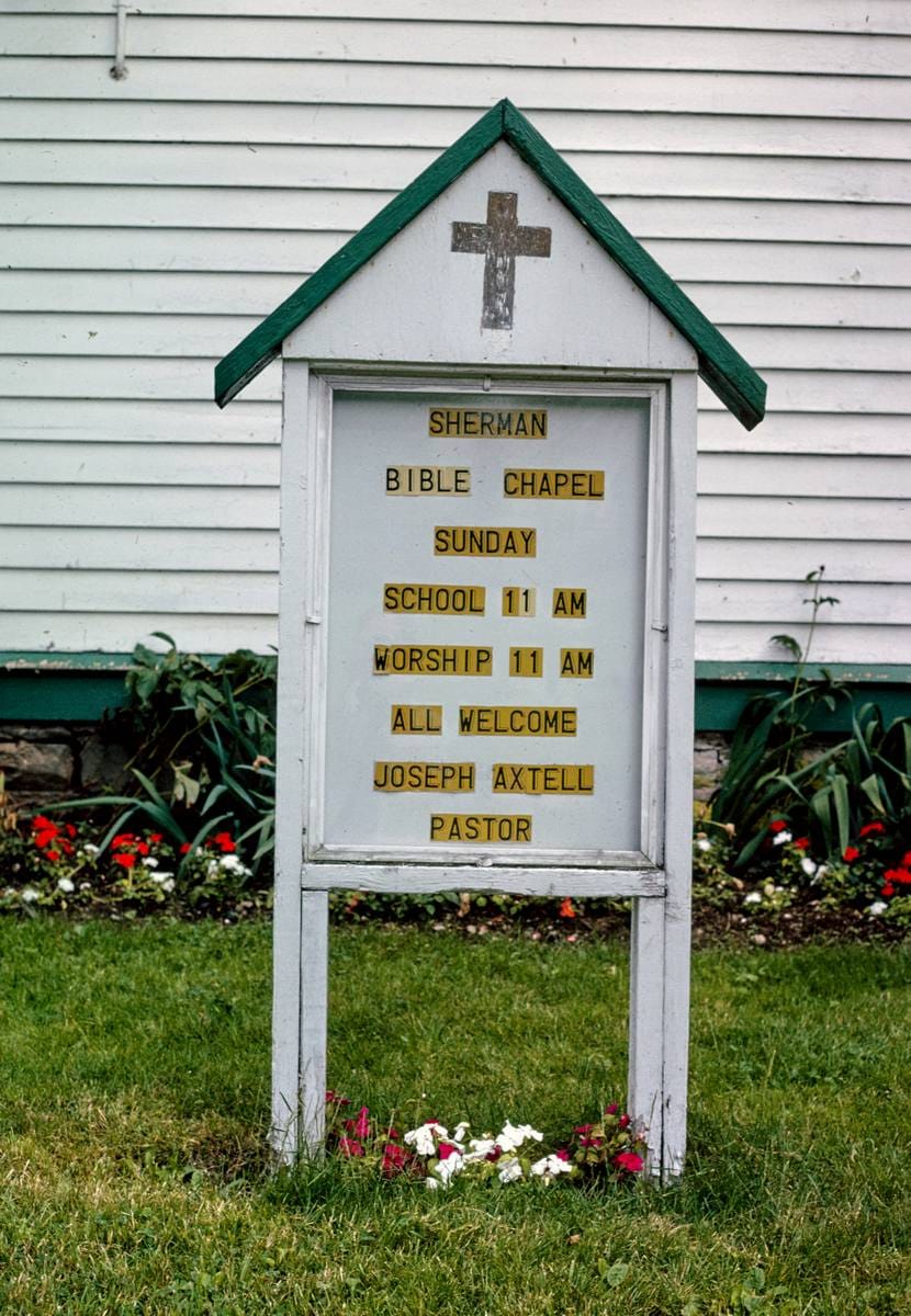Historic Photo : 1990 Sherman Bible Chapel, sign detail, Sherman, Pennsylvania | Margolies | Roadside America Collection | Vintage Wall Art :
