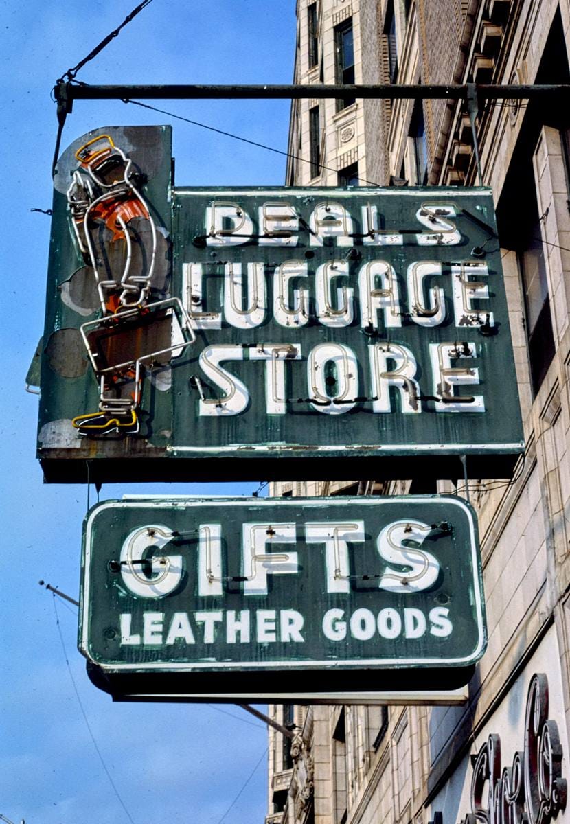 Historic Photo : 1982 Deals Luggage Store sign, 3rd Street, Macon, Georgia | Margolies | Roadside America Collection | Vintage Wall Art :