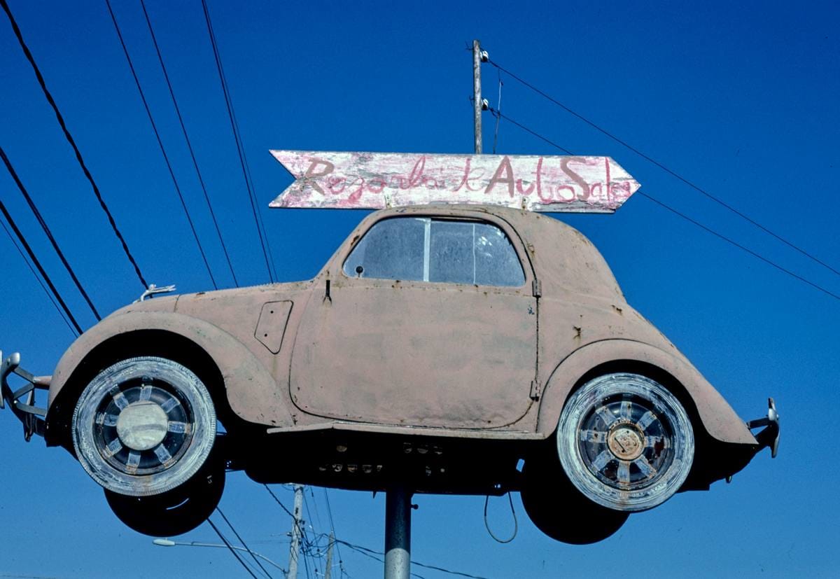 Historic Photo : 1984 Razorback Auto Sales sign, Route 71, Fayetteville, Arkansas | Margolies | Roadside America Collection | Vintage Wall Art :