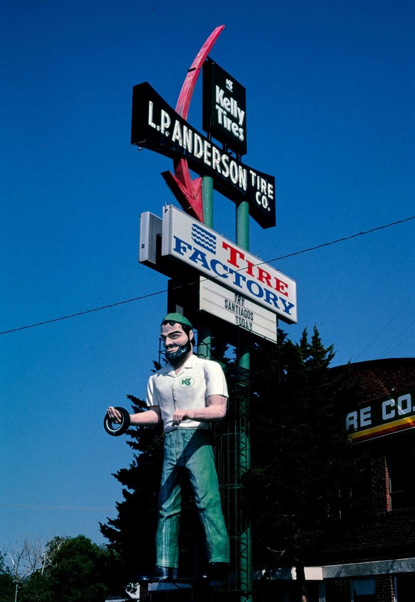 Historic Photo : 2004 I.P. Anderson Tire Co. sign, Montana Avenue, Billings, Montana | Margolies | Roadside America Collection | Vintage Wall Art :