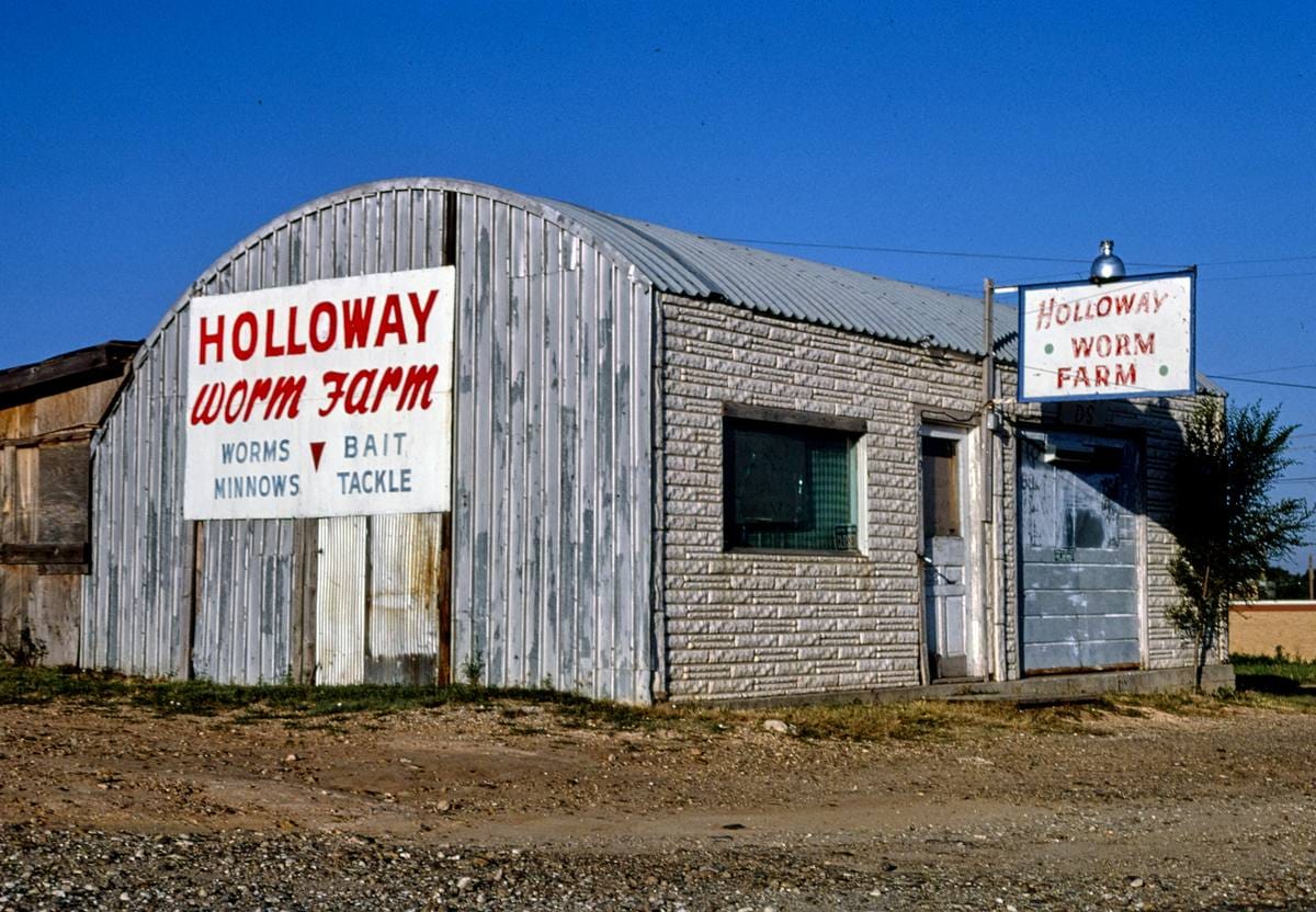 Historic Photo : 1982 Holloway Worm Farm, Route 66, Amarillo, Texas | Margolies | Roadside America Collection | Vintage Wall Art :