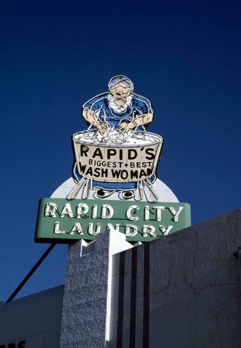 Historic Photo : 1987 Rapid City Laundry sign, Rapid City, South Dakota | Margolies | Roadside America Collection | Vintage Wall Art :