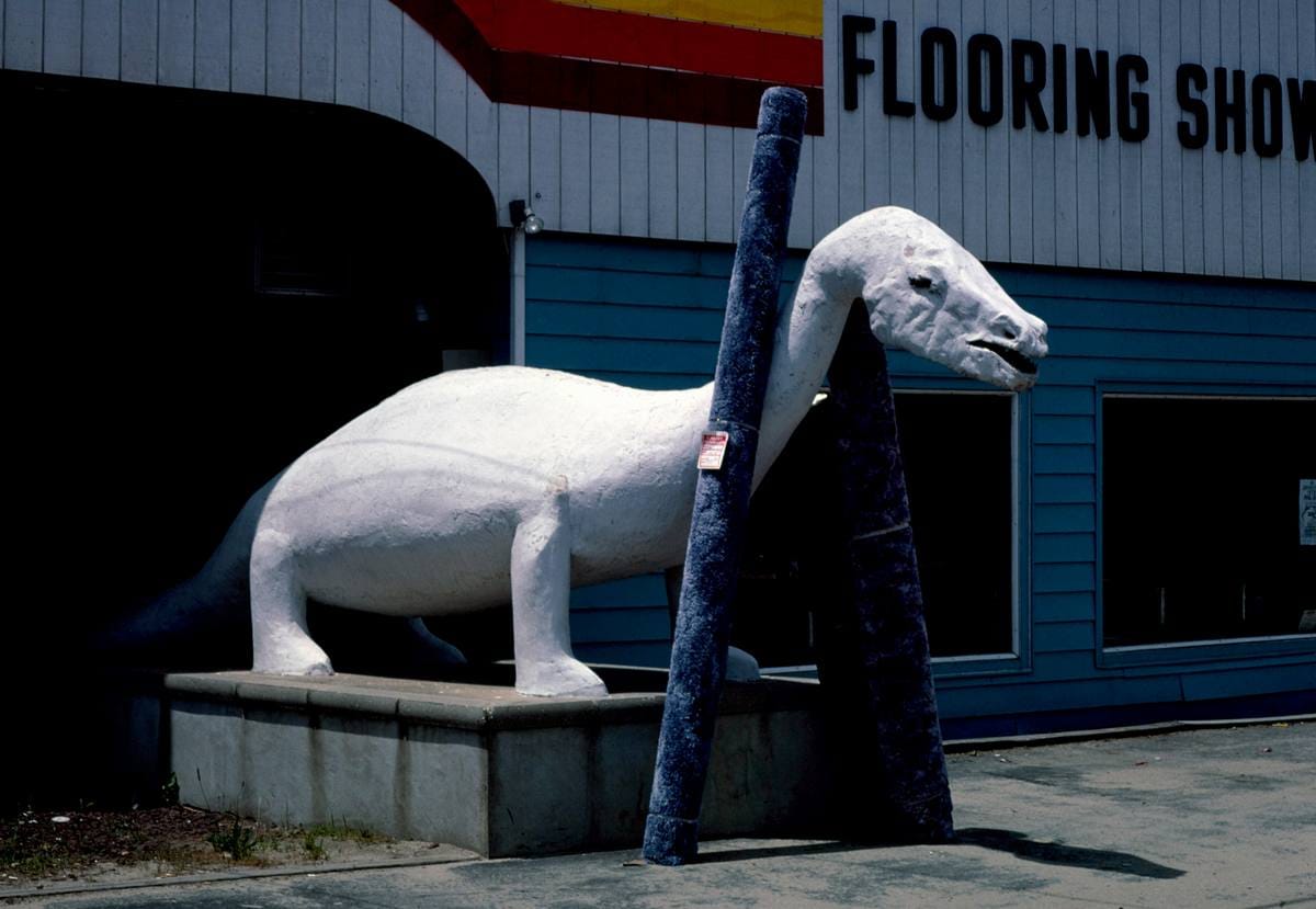 Historic Photo : 1984 Kim Carpeting and Linoleum dinosaur, Bayville, New Jersey | Margolies | Roadside America Collection | Vintage Wall Art :
