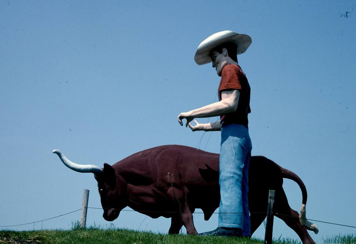 Historic Photo : 2003 Cowboy and bull statues, Waukon, Iowa | Margolies | Roadside America Collection | Vintage Wall Art :