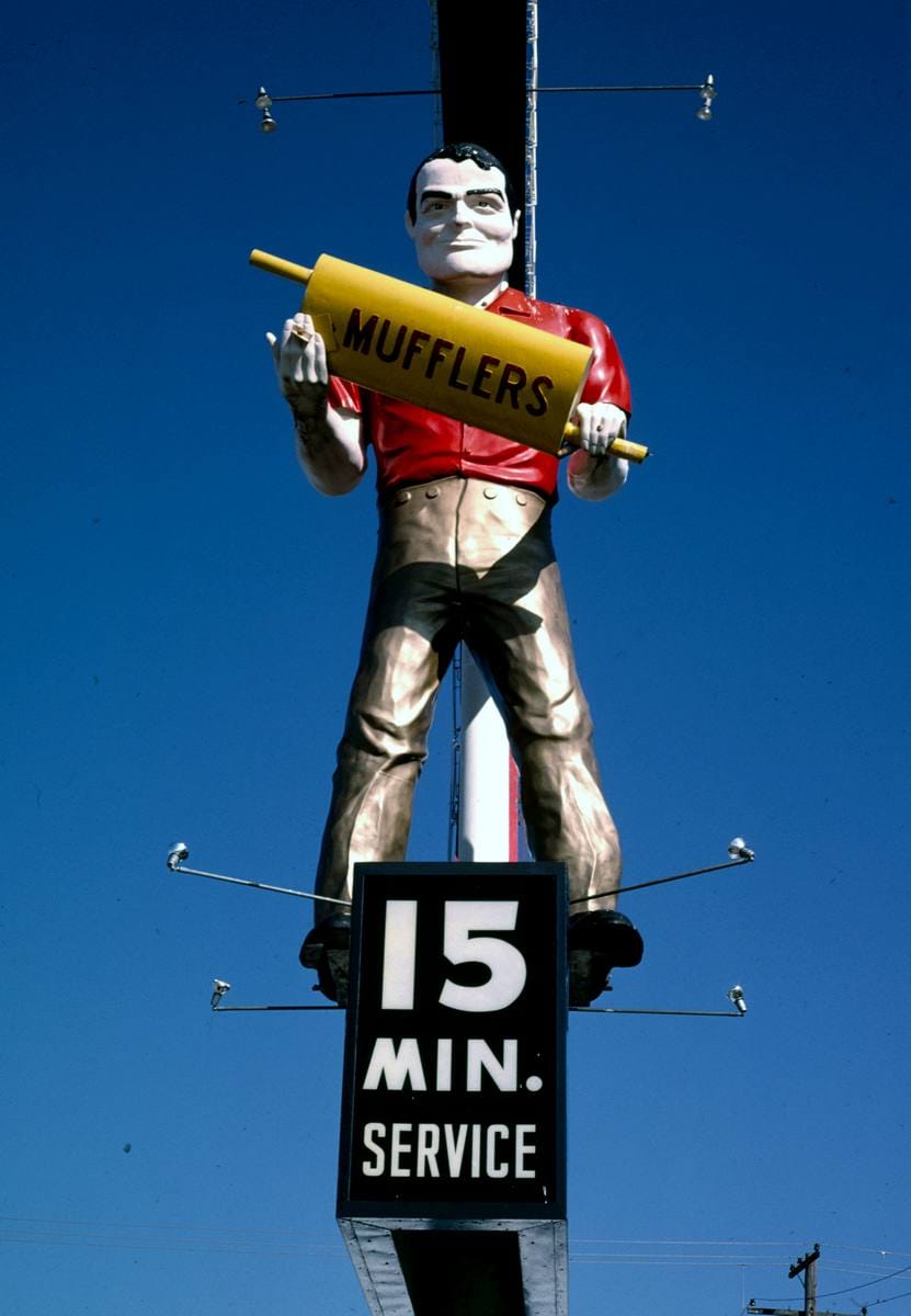Historic Photo : 1994 Bud and Ben Mufflers sign, Dallas, Texas | Margolies | Roadside America Collection | Vintage Wall Art :
