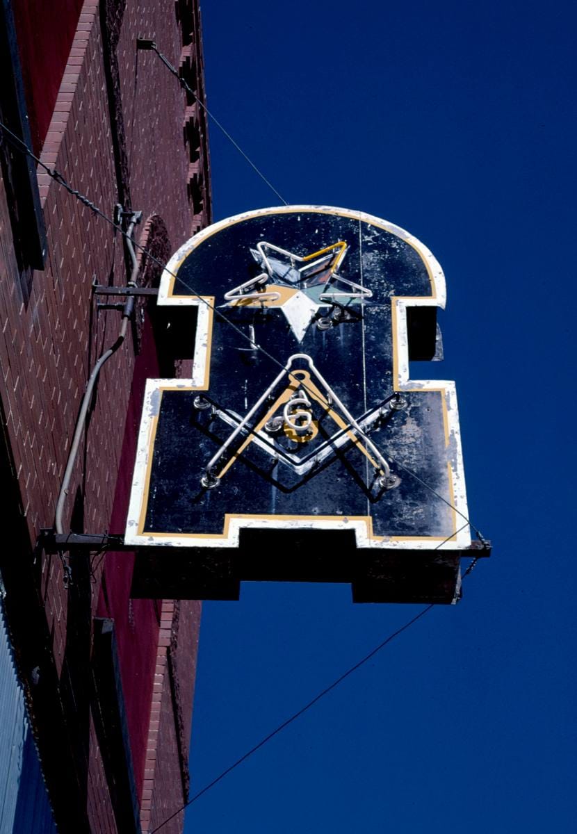Historic Photo : 1987 Masonic sign, Gilmore City, Iowa | Margolies | Roadside America Collection | Vintage Wall Art :