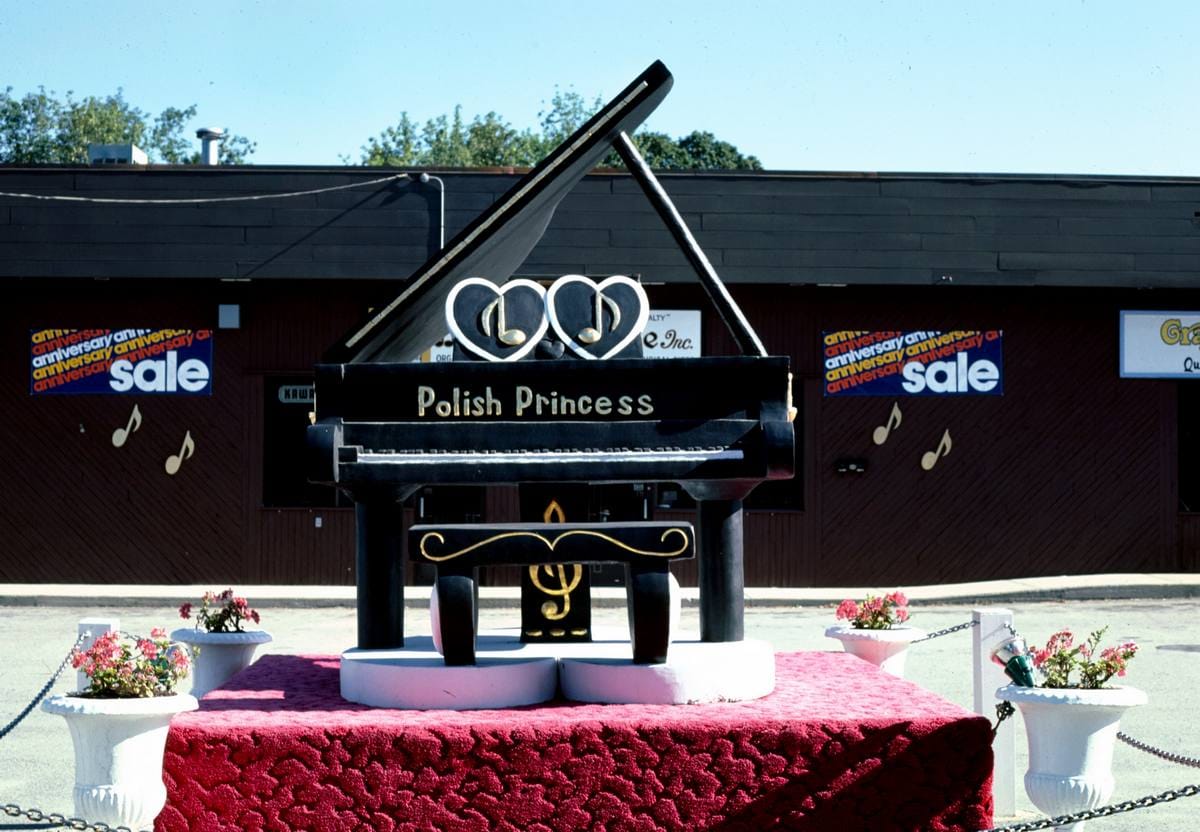 Historic Photo : 1984 Polish Princess piano statue, Swansea, Massachusetts | Margolies | Roadside America Collection | Vintage Wall Art :