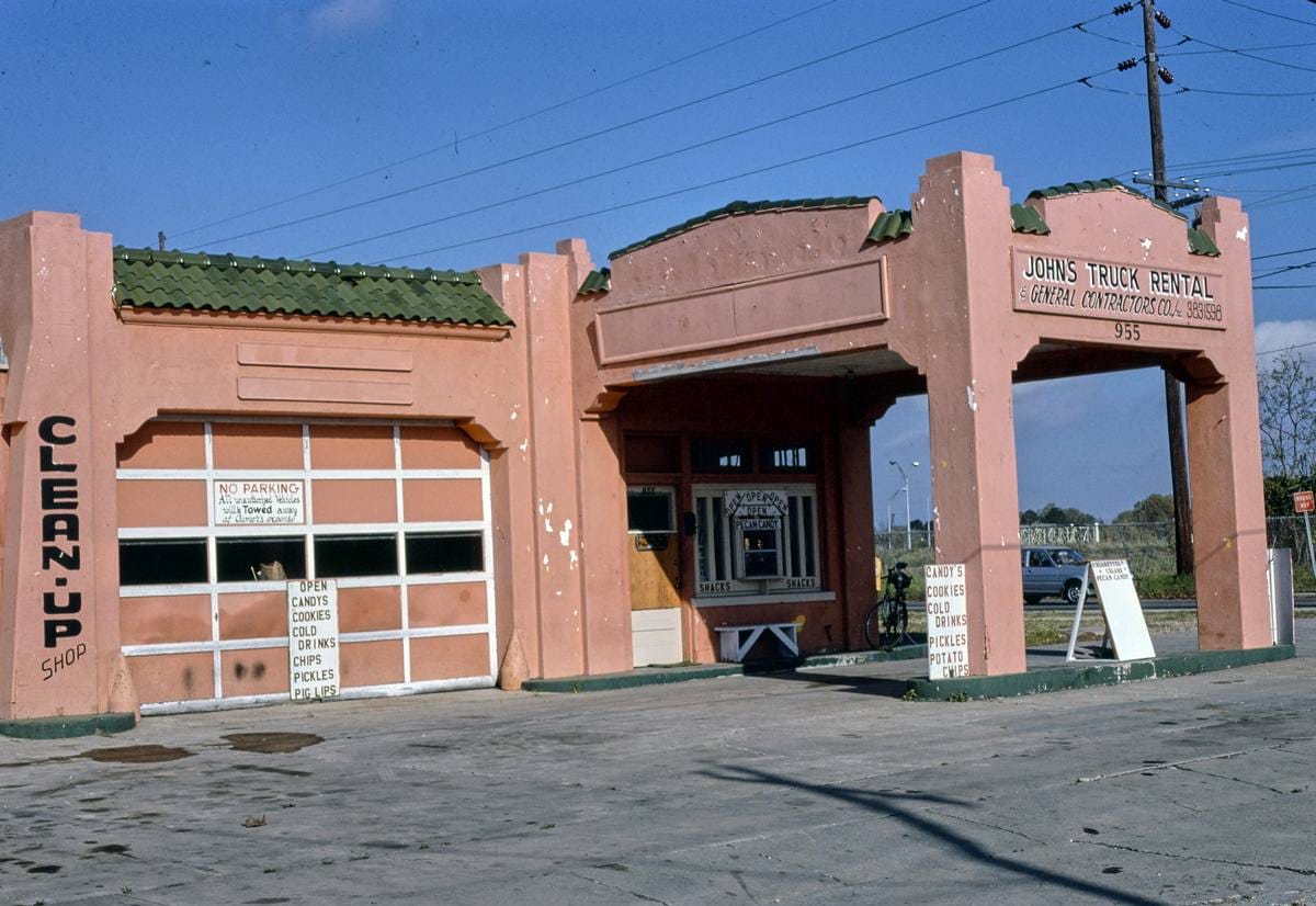 Historic Photo : 1982 Gas station-John's Truck Rental, Baton Rouge, Louisiana | Margolies | Roadside America Collection | Vintage Wall Art :