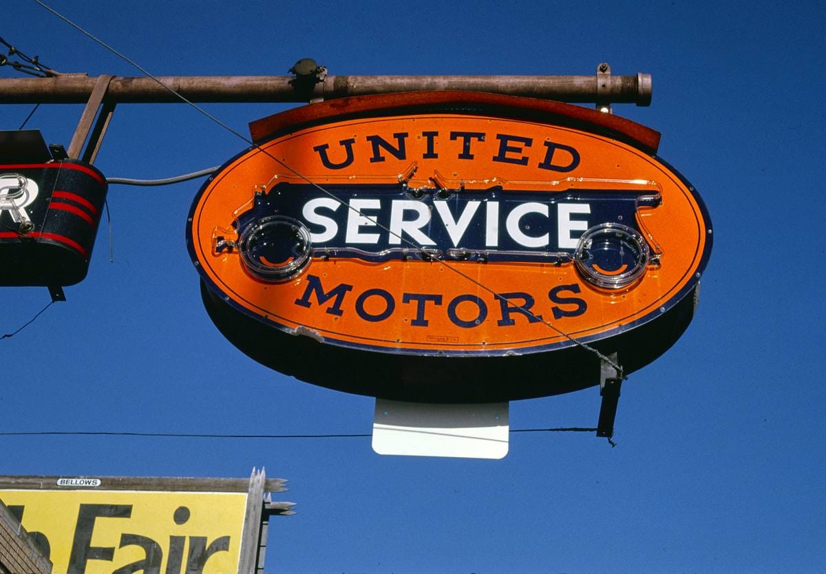 Historic Photo : 1996 Linfred Motor Service sign, Kearney, Nebraska | Margolies | Roadside America Collection | Vintage Wall Art :