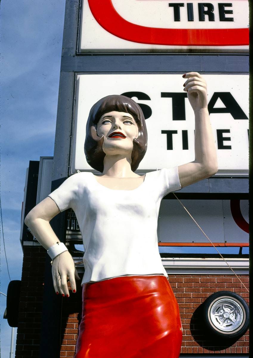 Historic Photo : 1988 Stan the Tire Man statue, Broadway, Mount Vernon, Illinois | Margolies | Roadside America Collection | Vintage Wall Art :