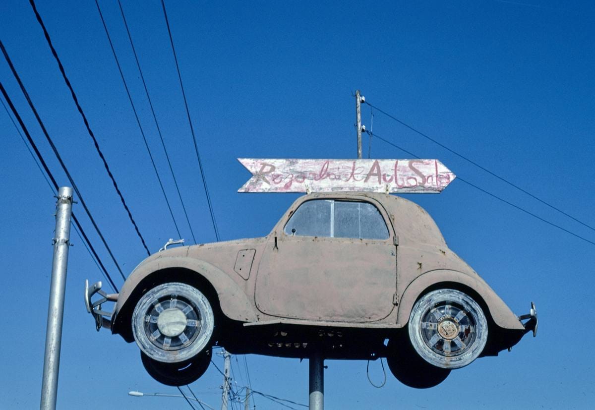 Historic Photo : 1984 Razorback Auto Sales sign, Fayetteville, Arkansas | Margolies | Roadside America Collection | Vintage Wall Art :