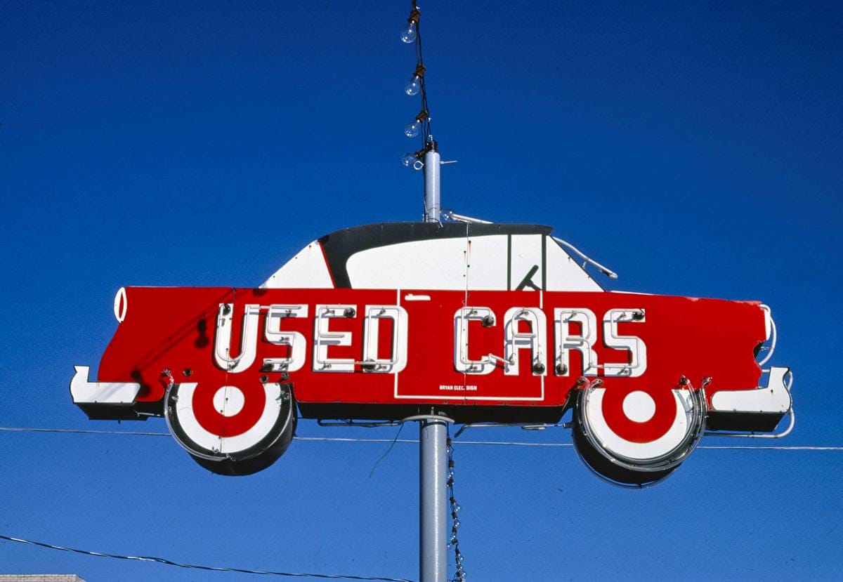 Historic Photo : 1988 Vince Kolb Auto Sales sign, Jefferson City, Missouri | Margolies | Roadside America Collection | Vintage Wall Art :