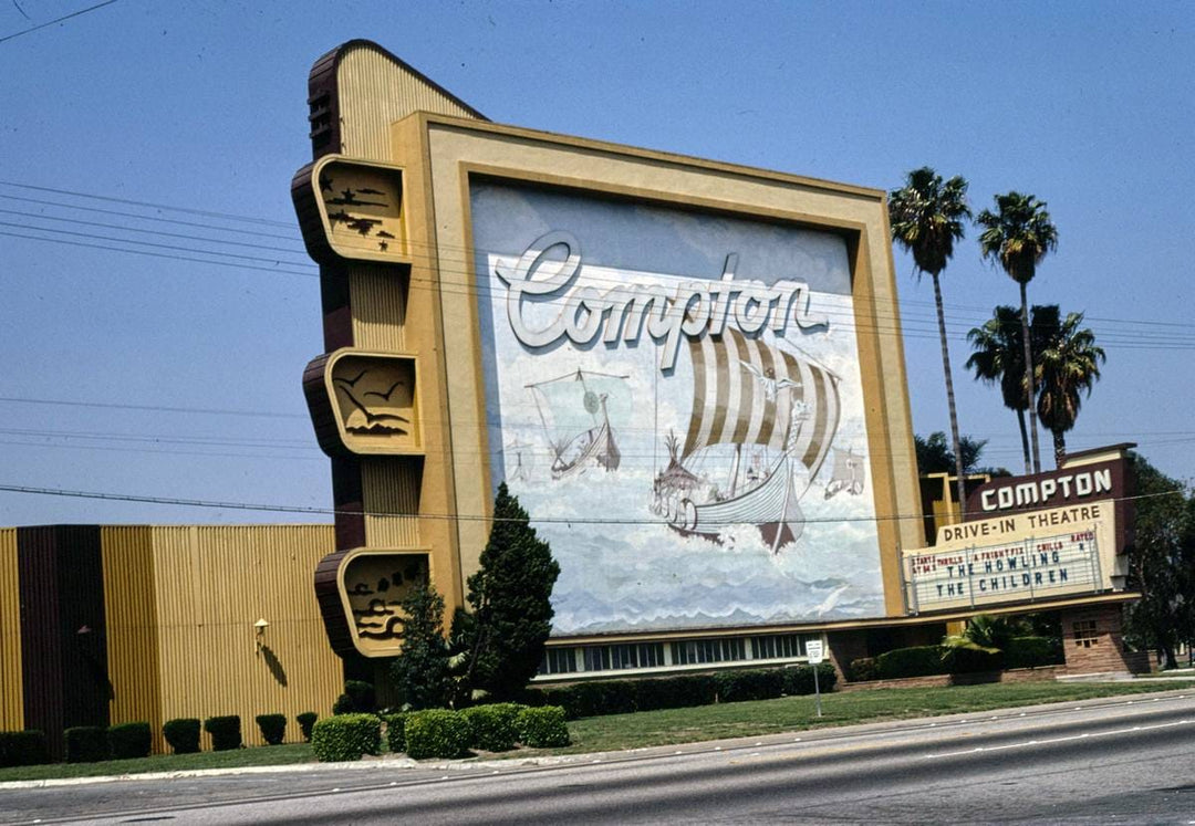 Historic Photo : 1981 Compton Drive-In Theater, Rosecrans Avenue, Compton, California | Margolies | Roadside America Collection | Vintage Wall Art :