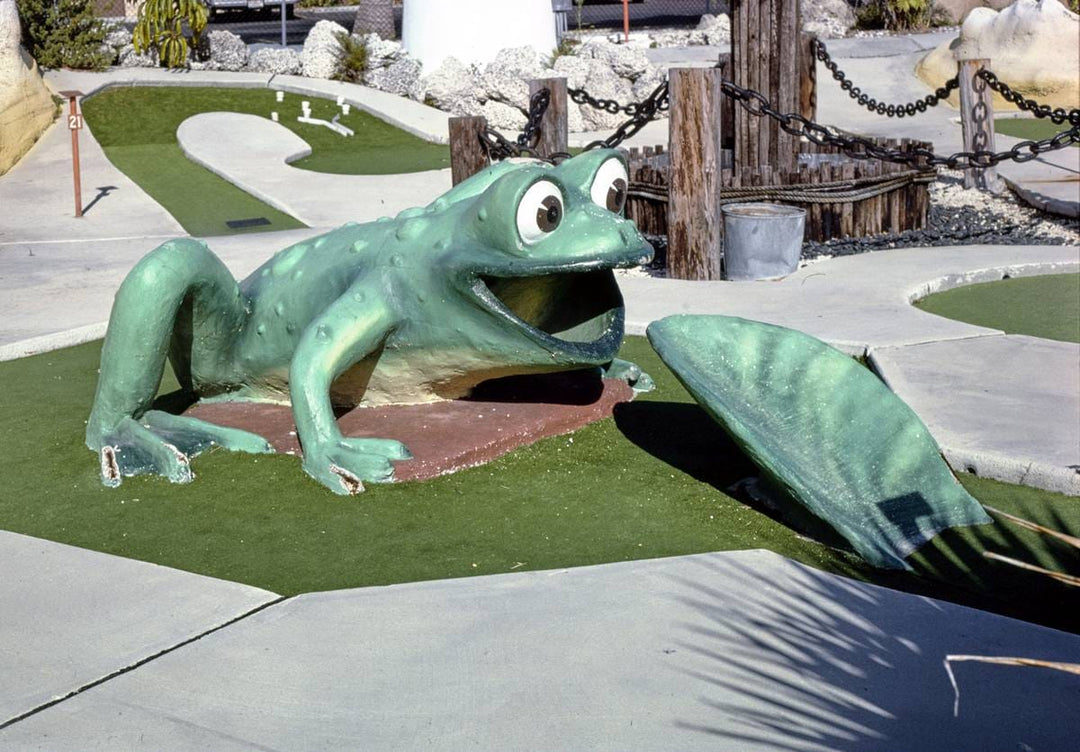 Historic Photo : 1985 Magic Carpet mini golf, frog, side angle, Key West, Florida | Margolies | Roadside America Collection | Vintage Wall Art :