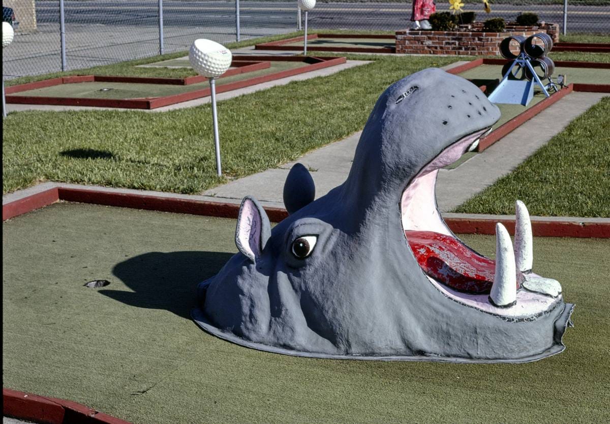 Historic Photo : 1986 Mauro's mini golf, hippo, Hazel Park, Michigan | Margolies | Roadside America Collection | Vintage Wall Art :