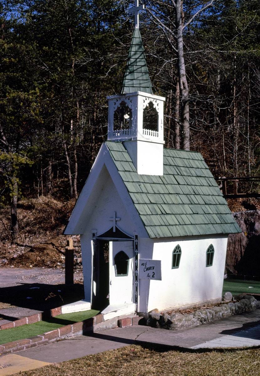 Historic Photo : 1984 Jolly Golf, church, Gatlinburg, Tennessee | Margolies | Roadside America Collection | Vintage Wall Art :