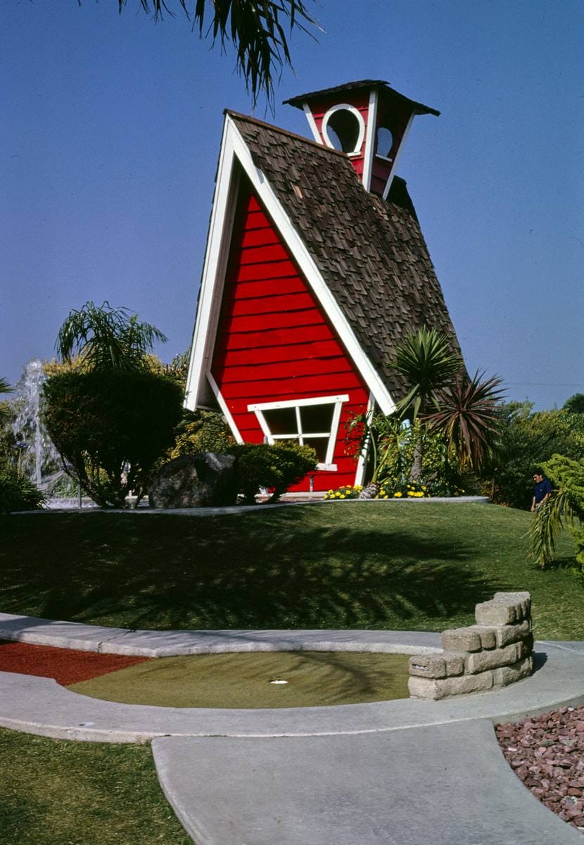 Historic Photo : 1981 Fountain Valley mini golf, schoolhouse, Fountain Valley, California | Margolies | Roadside America Collection | Vintage Wall Art :