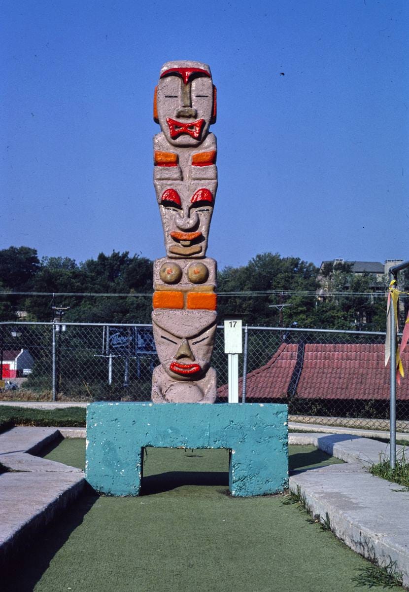 Historic Photo : 1983 Peter Pan mini golf, totem pole, Austin, Texas | Margolies | Roadside America Collection | Vintage Wall Art :
