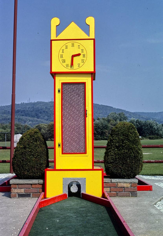Historic Photo : 1984 Rich's mini golf, clock, Wyoming, Pennsylvania | Margolies | Roadside America Collection | Vintage Wall Art :