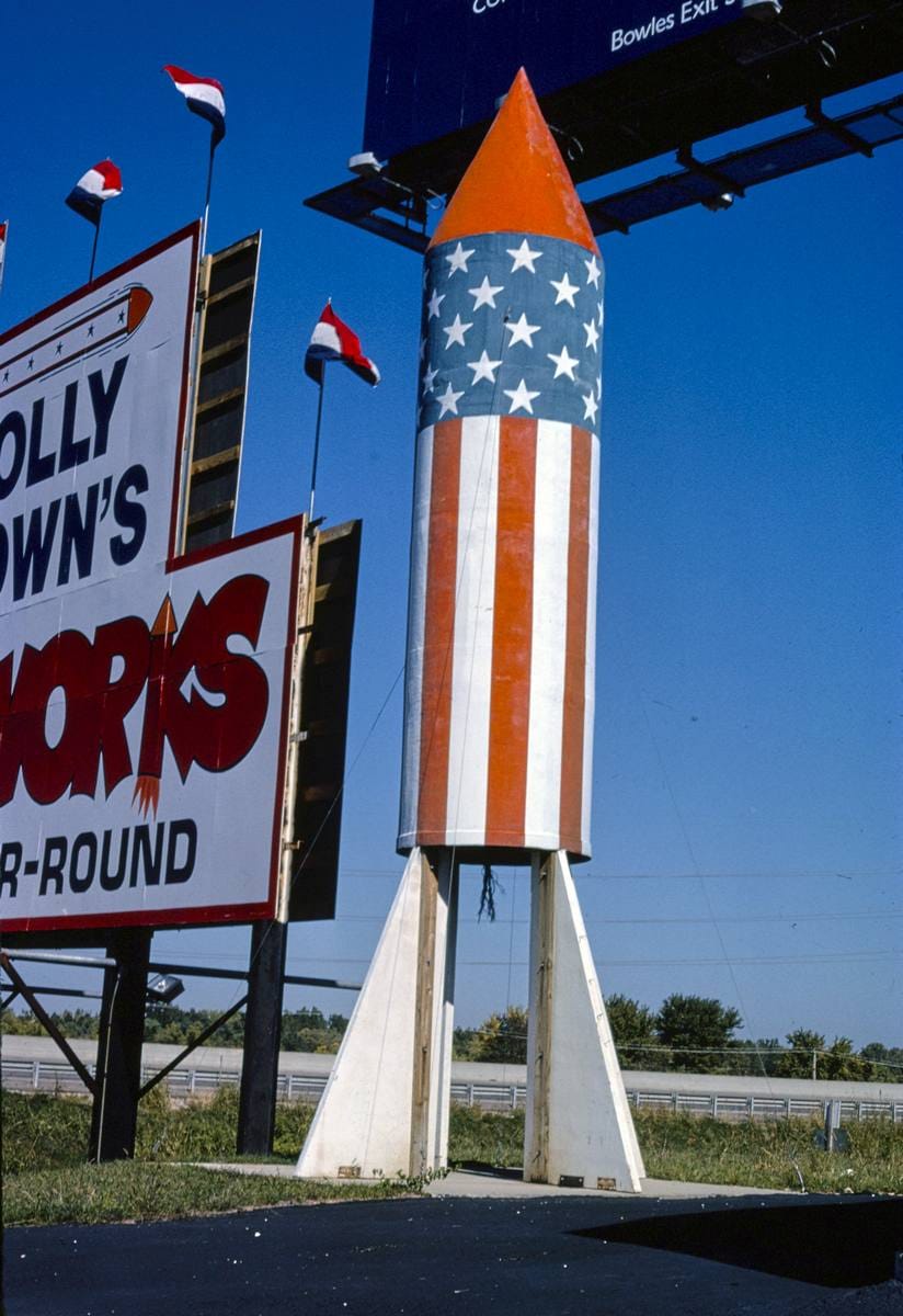 Historic Photo : 1988 Molly Brown's Fireworks sign, Valley Park, Missouri | Margolies | Roadside America Collection | Vintage Wall Art :