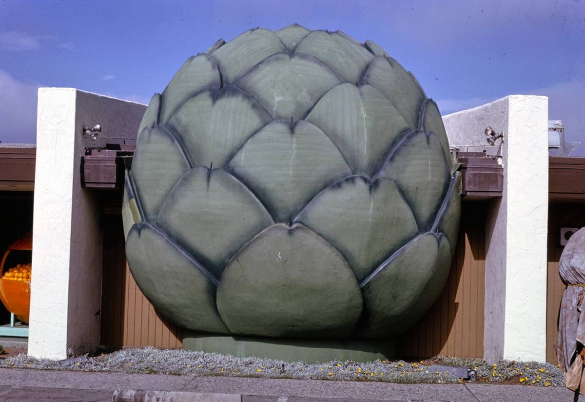 Historic Photo : 1991 Giant artichoke, Castroville, California | Margolies | Roadside America Collection | Vintage Wall Art :