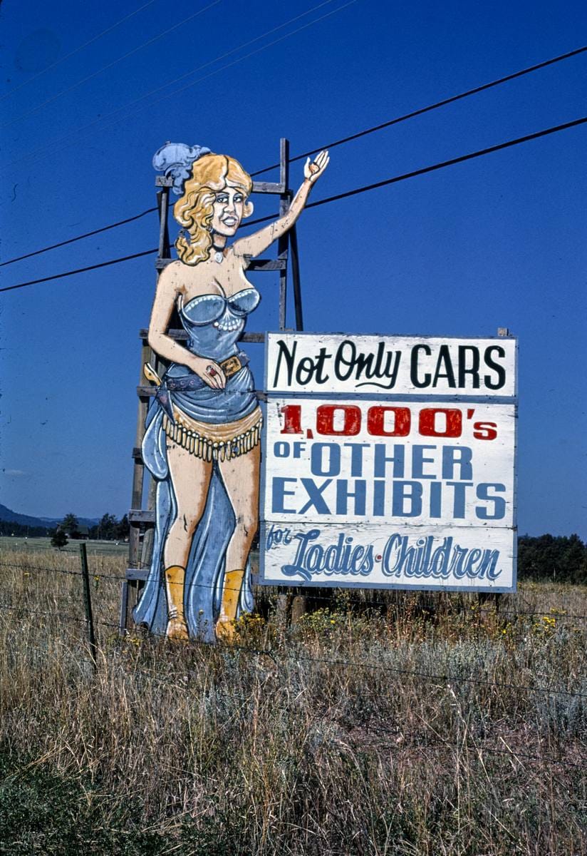 Historic Photo : 1987 Horseless Carriage Museum billboard, Rapid City, South Dakota | Margolies | Roadside America Collection | Vintage Wall Art :