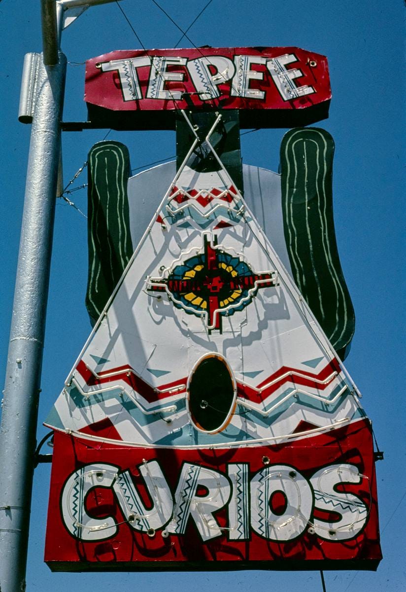 Historic Photo : 1982 Jene's Teepee Gifts sign, Tucumcari, New Mexico | Margolies | Roadside America Collection | Vintage Wall Art :