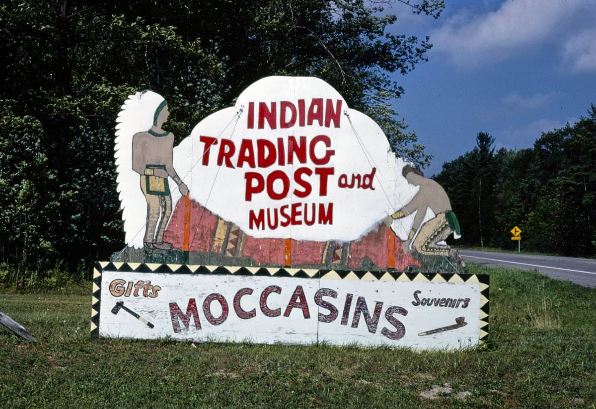 Historic Photo : 1988 Indian Trading Post and Museum, sign, Route 23, Tawas City, Michigan | Margolies | Roadside America Collection | Vintage Wall Art :