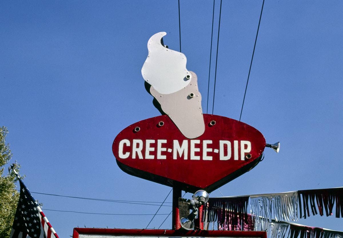 Historic Photo : 1995 Cree-Mee-Dip ice cream sign, Uniontown, Pennsylvania | Margolies | Roadside America Collection | Vintage Wall Art :