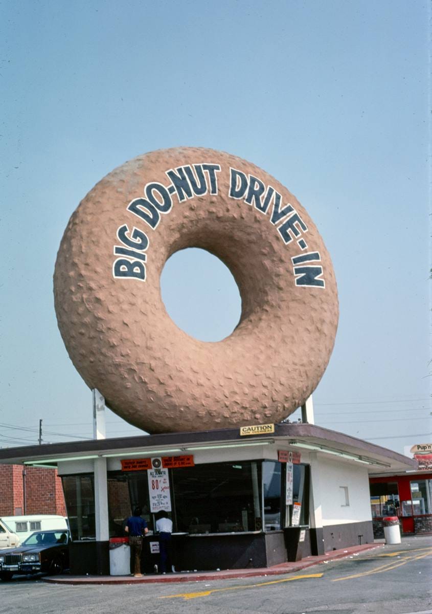 Historic Photo : 1976 Big Do-Nut Drive-in, Inglewood, California | Margolies | Roadside America Collection | Vintage Wall Art :