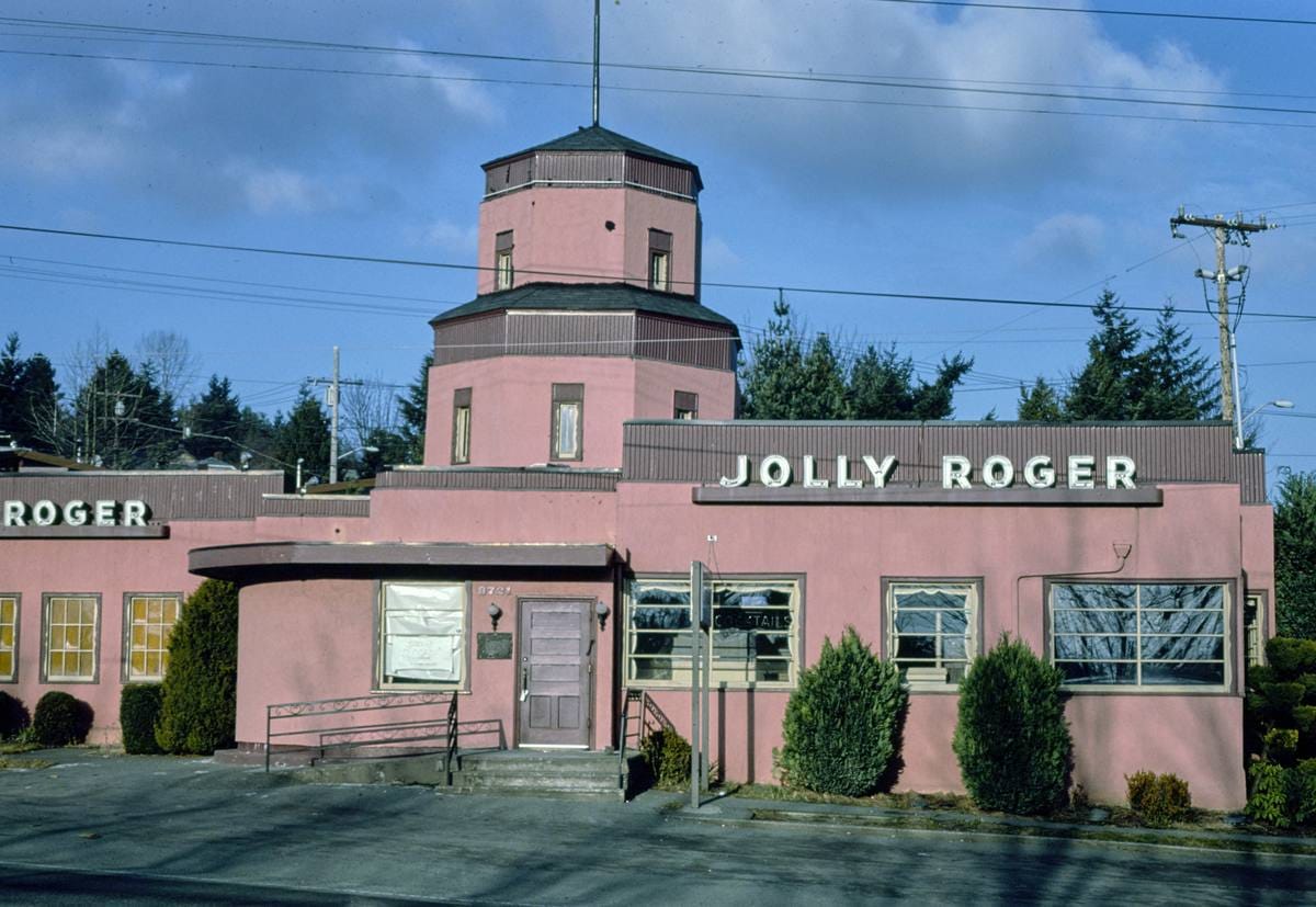 Historic Photo : 1985 Jolly Roger Road House, Seattle, Washington | Margolies | Roadside America Collection | Vintage Wall Art :