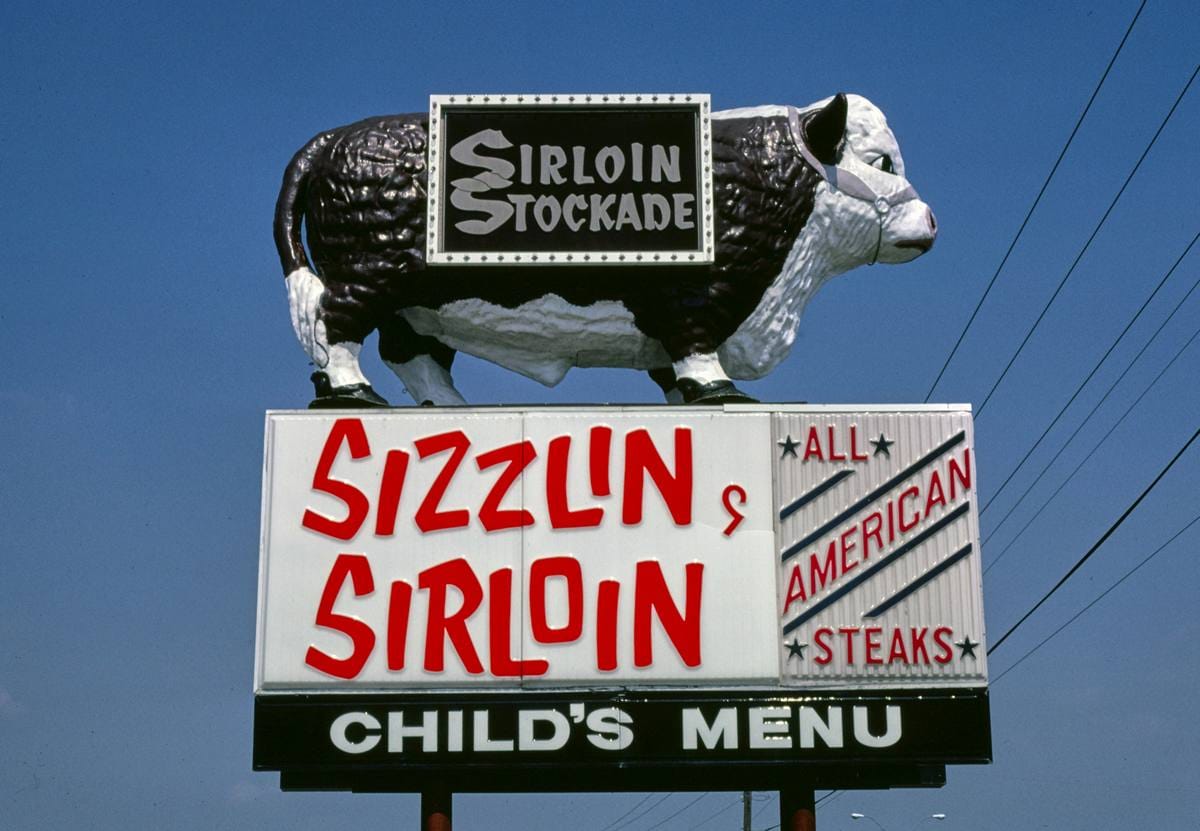 Historic Photo : 1983 Sirloin Stockade bull, Austin, Texas | Margolies | Roadside America Collection | Vintage Wall Art :