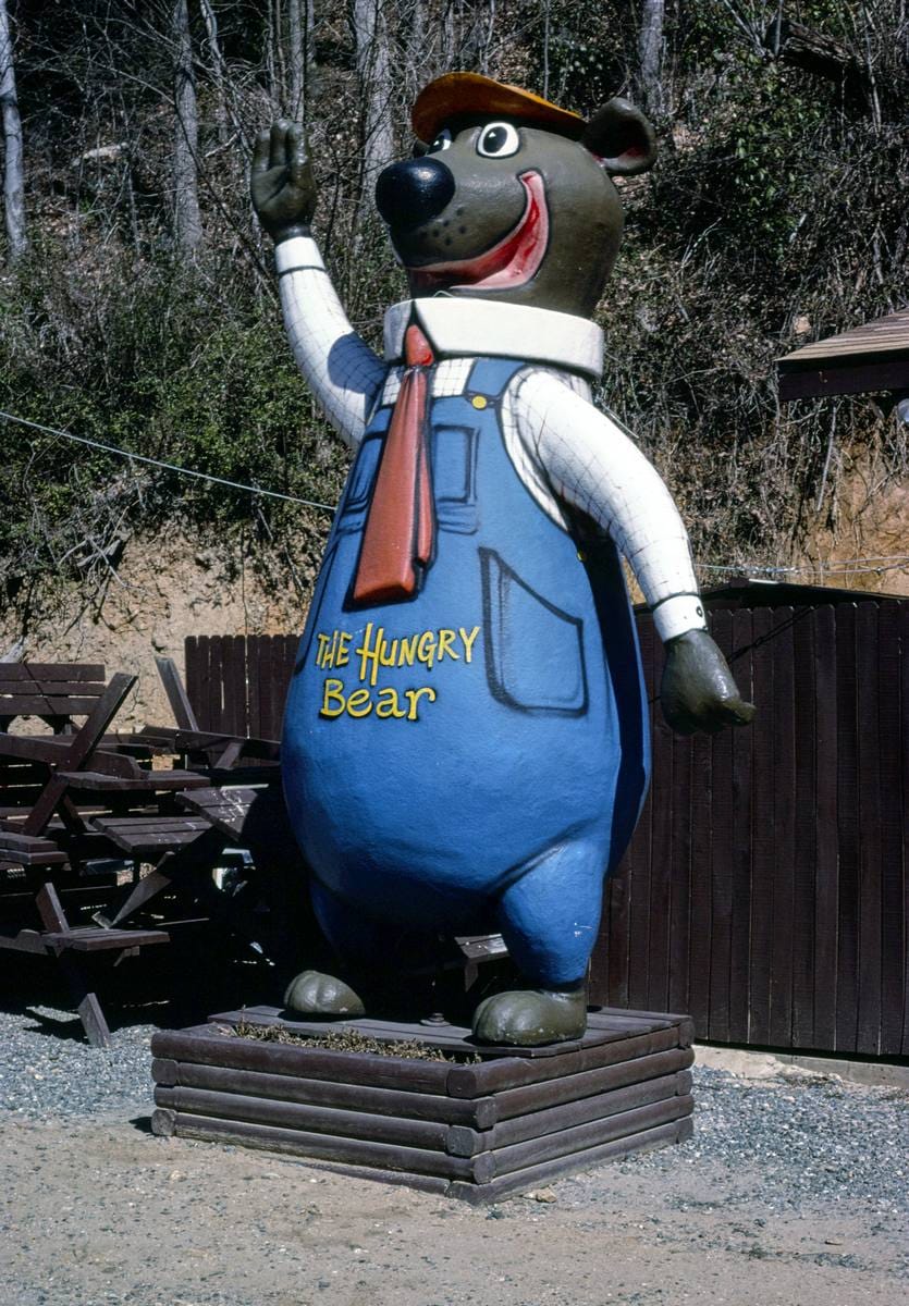 Historic Photo : 1988 The Hungry Bear Restaurant statue, Chimney Rock, North Carolina | Margolies | Roadside America Collection | Vintage Wall Art :