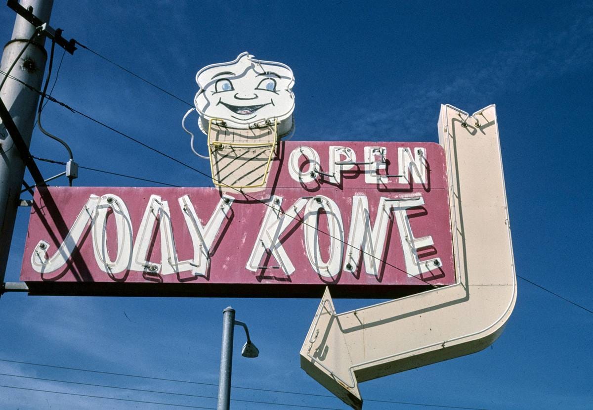 Historic Photo : 2003 Jolly Kone Drive-in sign, Bakersfield, California | Margolies | Roadside America Collection | Vintage Wall Art :