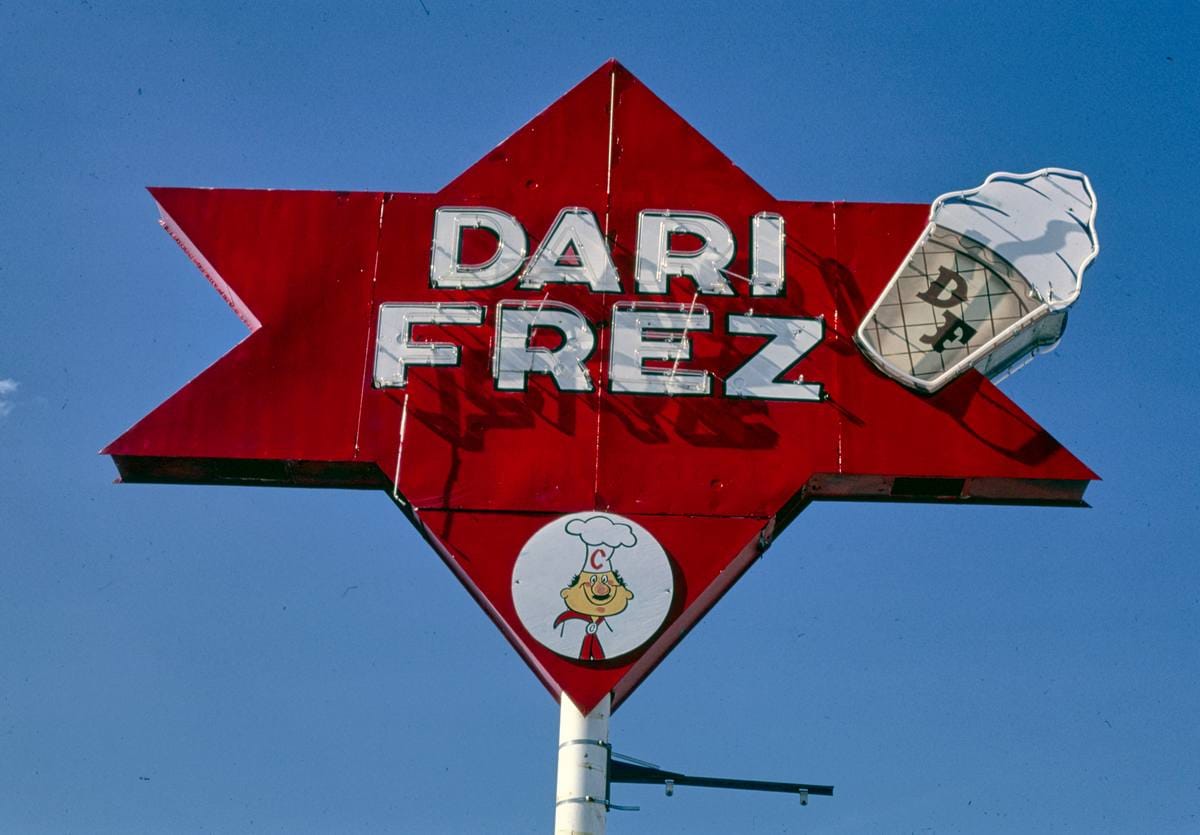 Historic Photo : 1981 Curly's Dairi Freez ice cream sign, Fairview, Utah | Margolies | Roadside America Collection | Vintage Wall Art :
