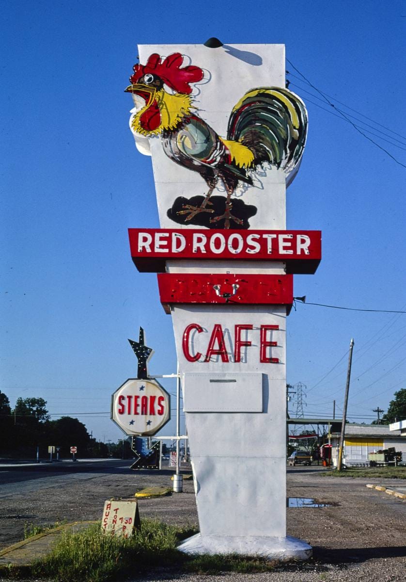 Historic Photo : 1982 Red Rooster Cafe sign, Waco, Texas | Margolies | Roadside America Collection | Vintage Wall Art :