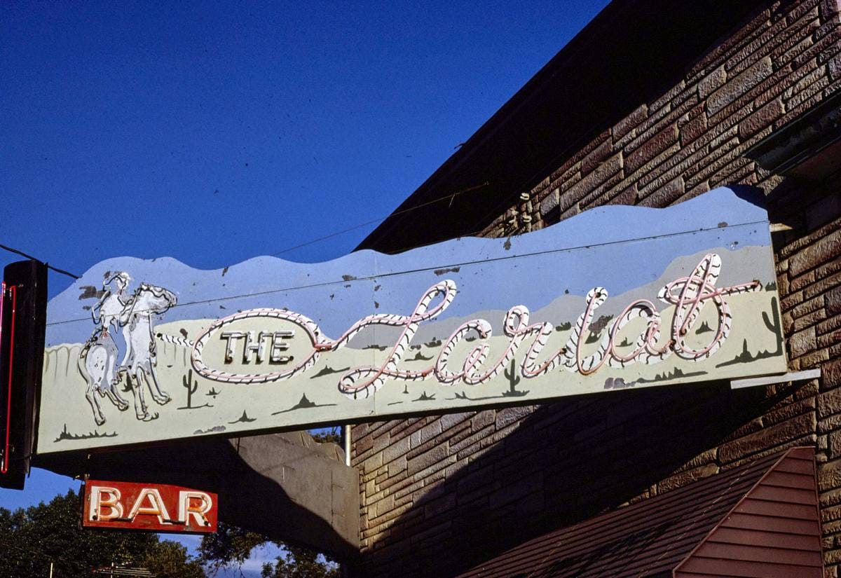 Historic Photo : 1980 The Lariat Bar sign, Jackson, Nebraska | Margolies | Roadside America Collection | Vintage Wall Art :